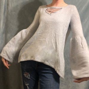 Bell sleeve Cashmere Women’s Blouse Baby Blue